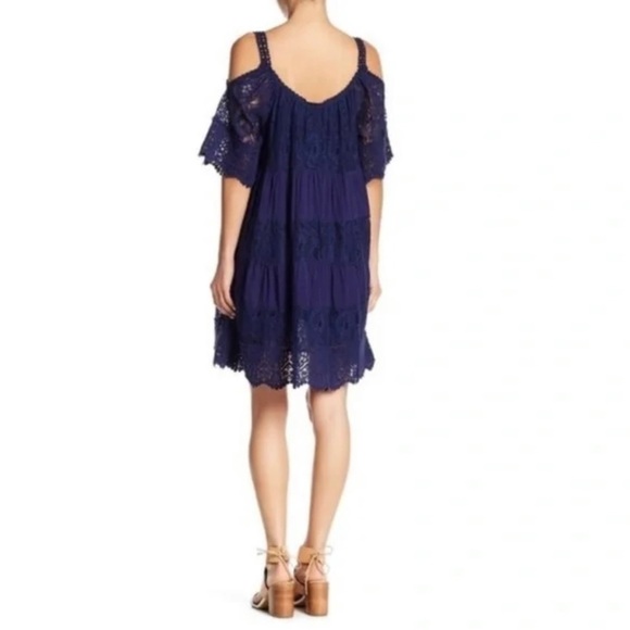 Muche Et Muchette Nilsen Cold Shoulder Lace Crochet Dress Navy One Size - Picture 2 of 7